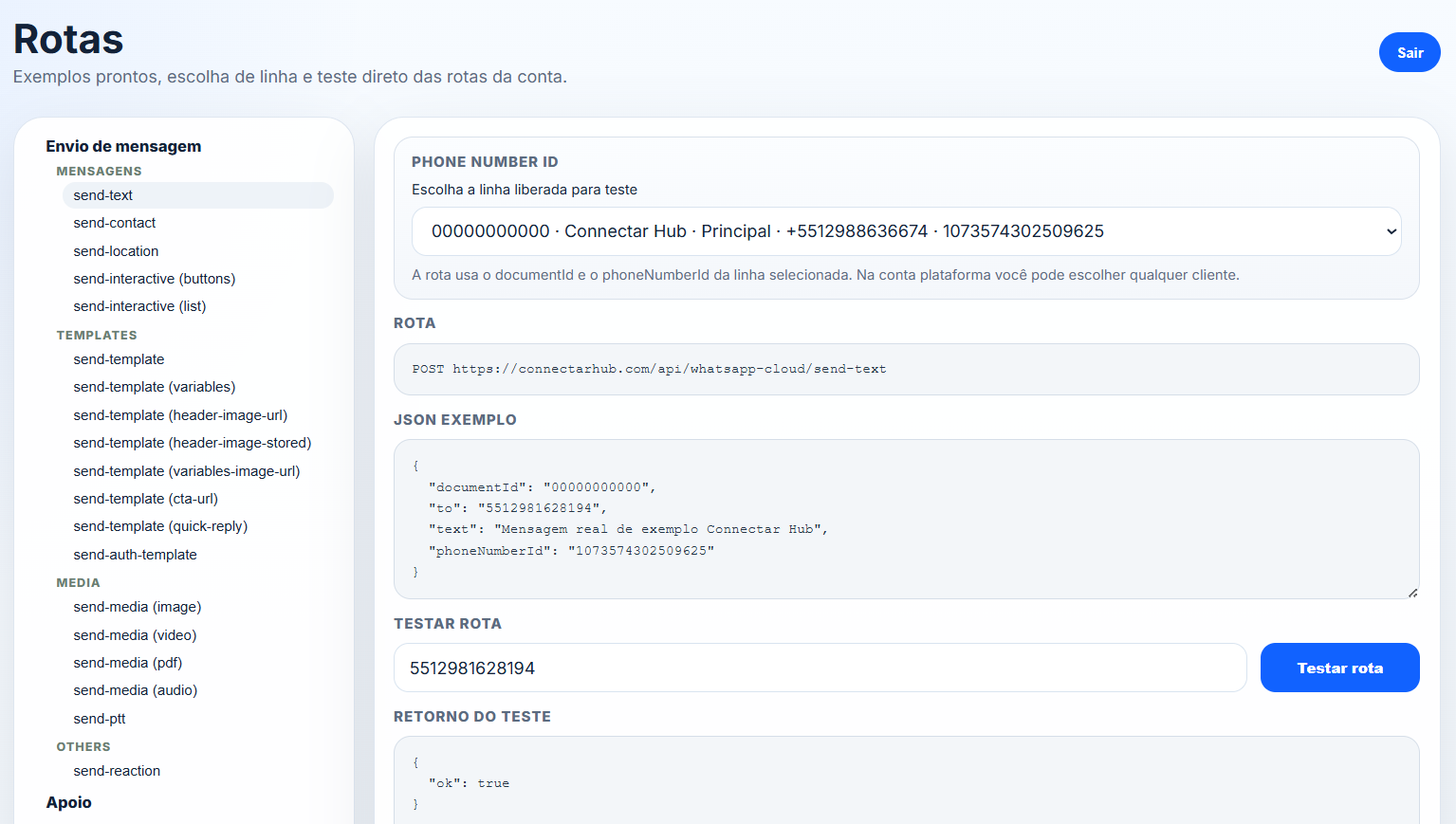 Rotas com teste direto